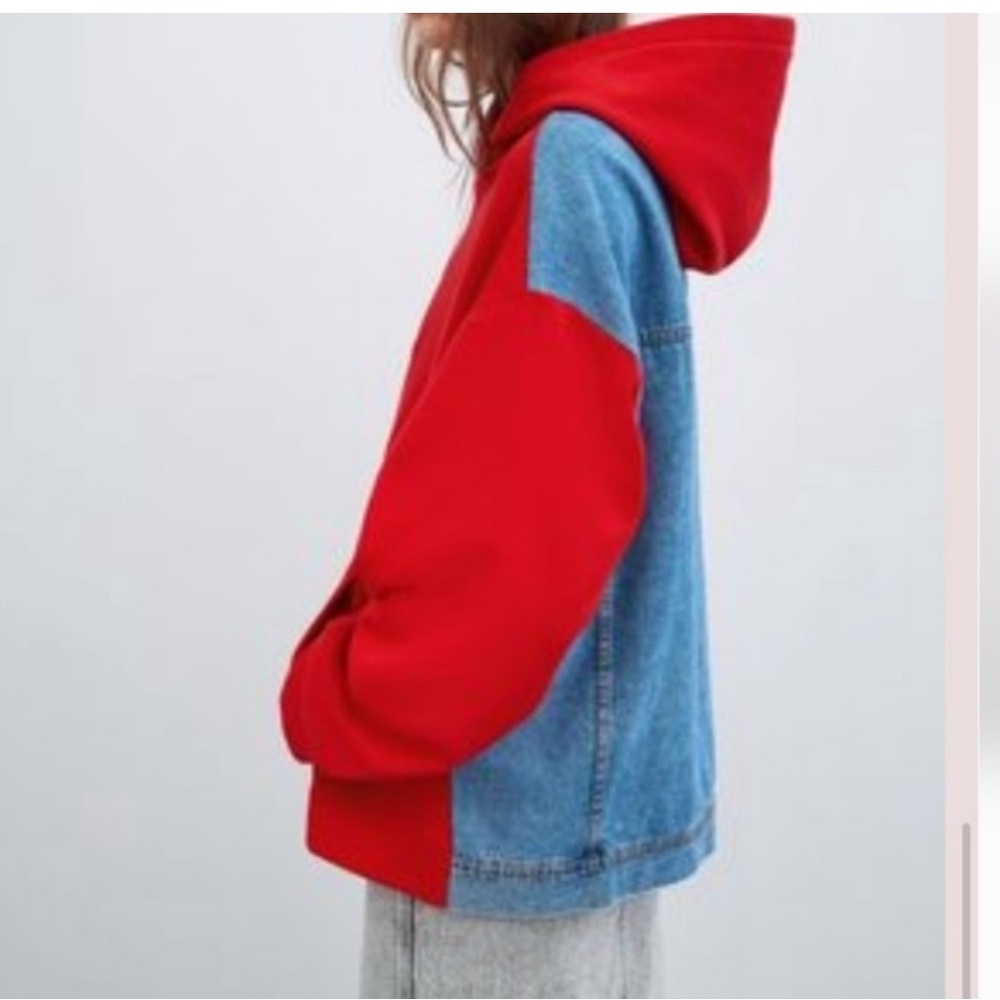 NWT Zara Red Denim Oversized Hoodie